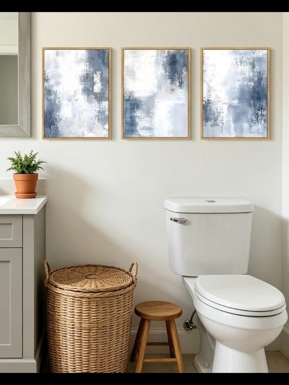 Abstract Blue & White Triptych Wall Art - Brand - Picture 5 of 10